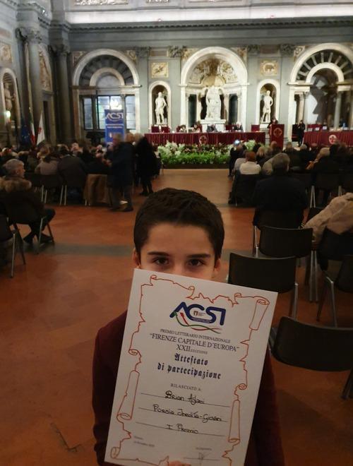 A soli 9 anni la poesia di Brian vince il premio “Firenze Capitale” 
