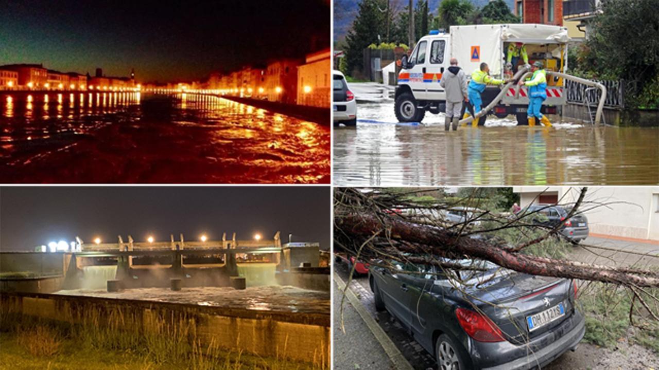 Maltempo in Toscana: a Pisa Arno in piena, aperto lo scolmatore. Case allagate nel Pistoiese 