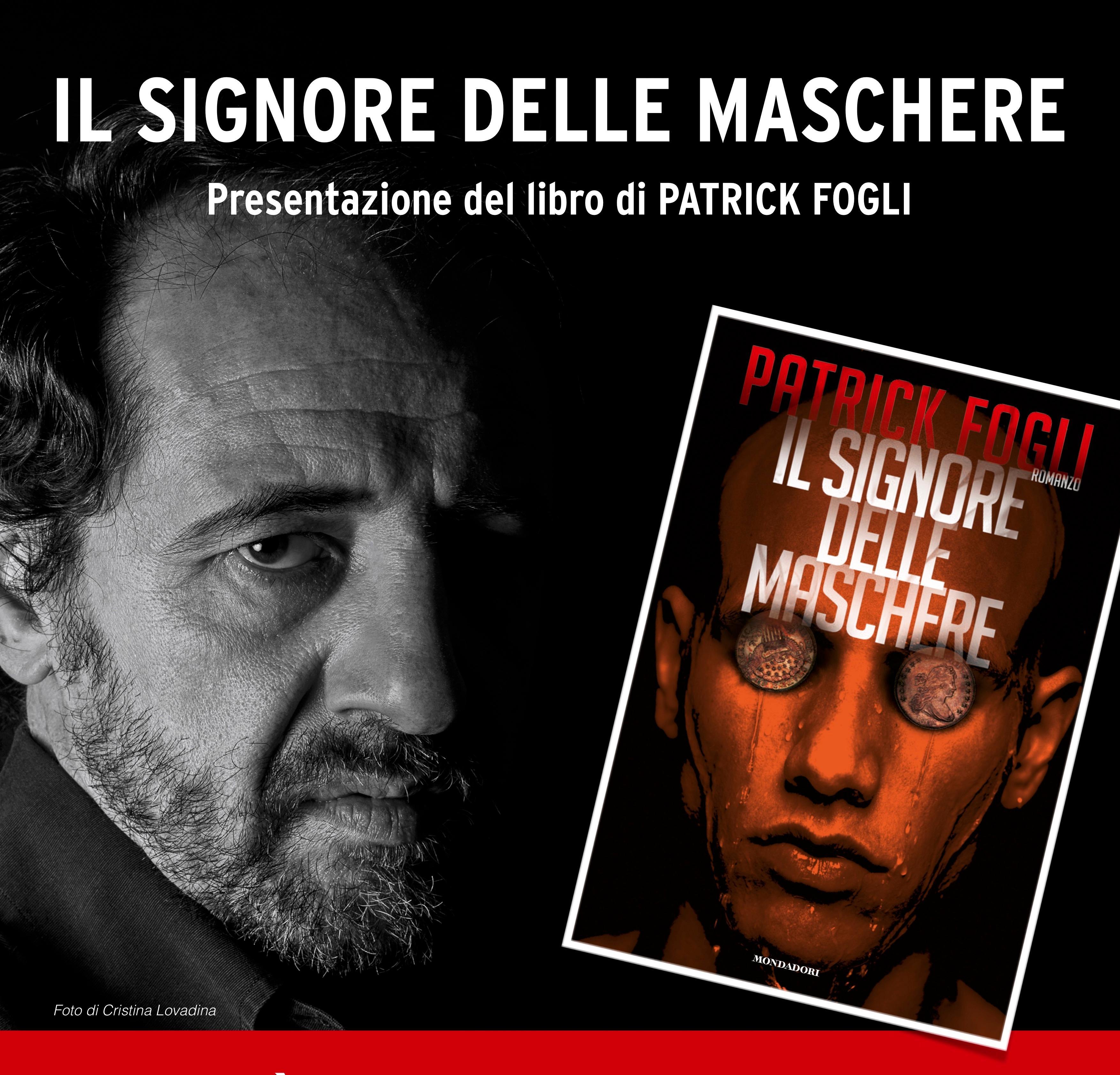 Lo scrittore Patrick Fogli con il suo ultimo libro "Il signore delle mascehere"