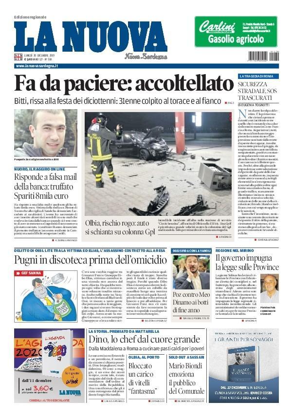 La Nuova Sardegna - Prima Pagina - 30 dicembre 2019