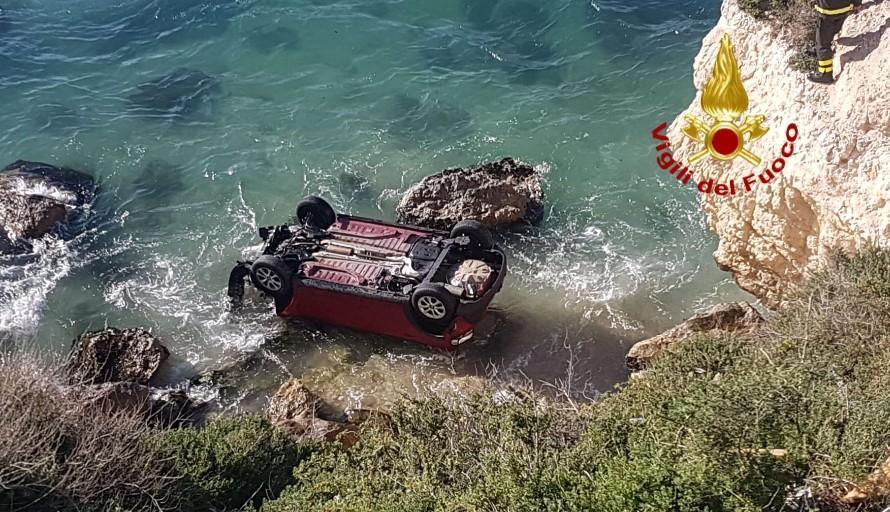 L'auto caduta dalla scogliera di Sant'Elia (foto Mario Rosas)
