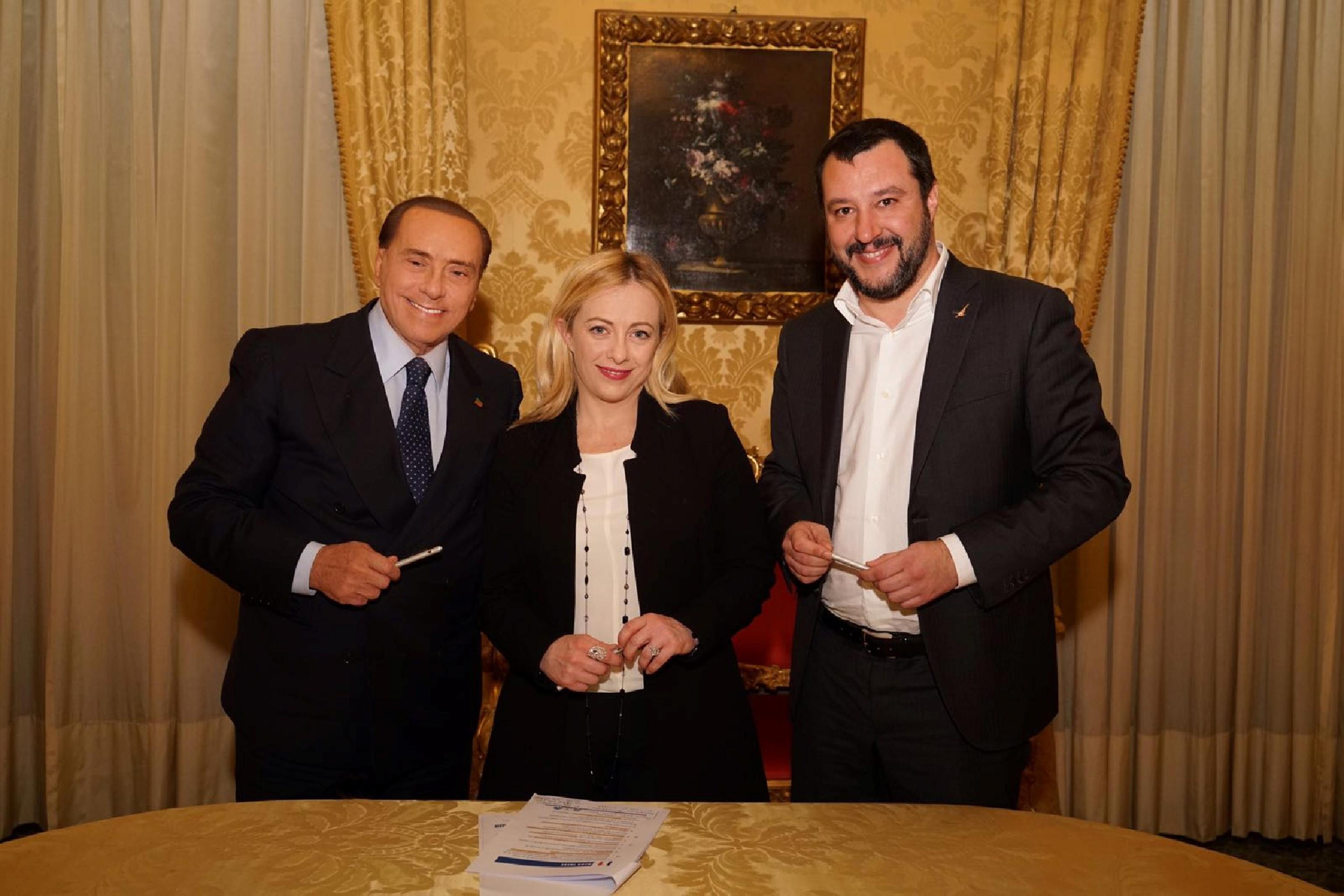 Silvio Berlusconi, Giorgia Meloni e Matteo Salvini