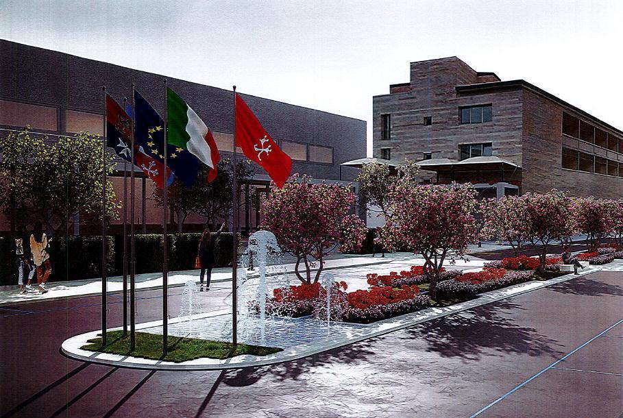 La simulazione grafica di come diventerà la parte di piazza Belvedere a Tirrenia più vicina alla terrazza con una grande area centrale a verde togliendo venti posti auto, inaugurazione a maggio
