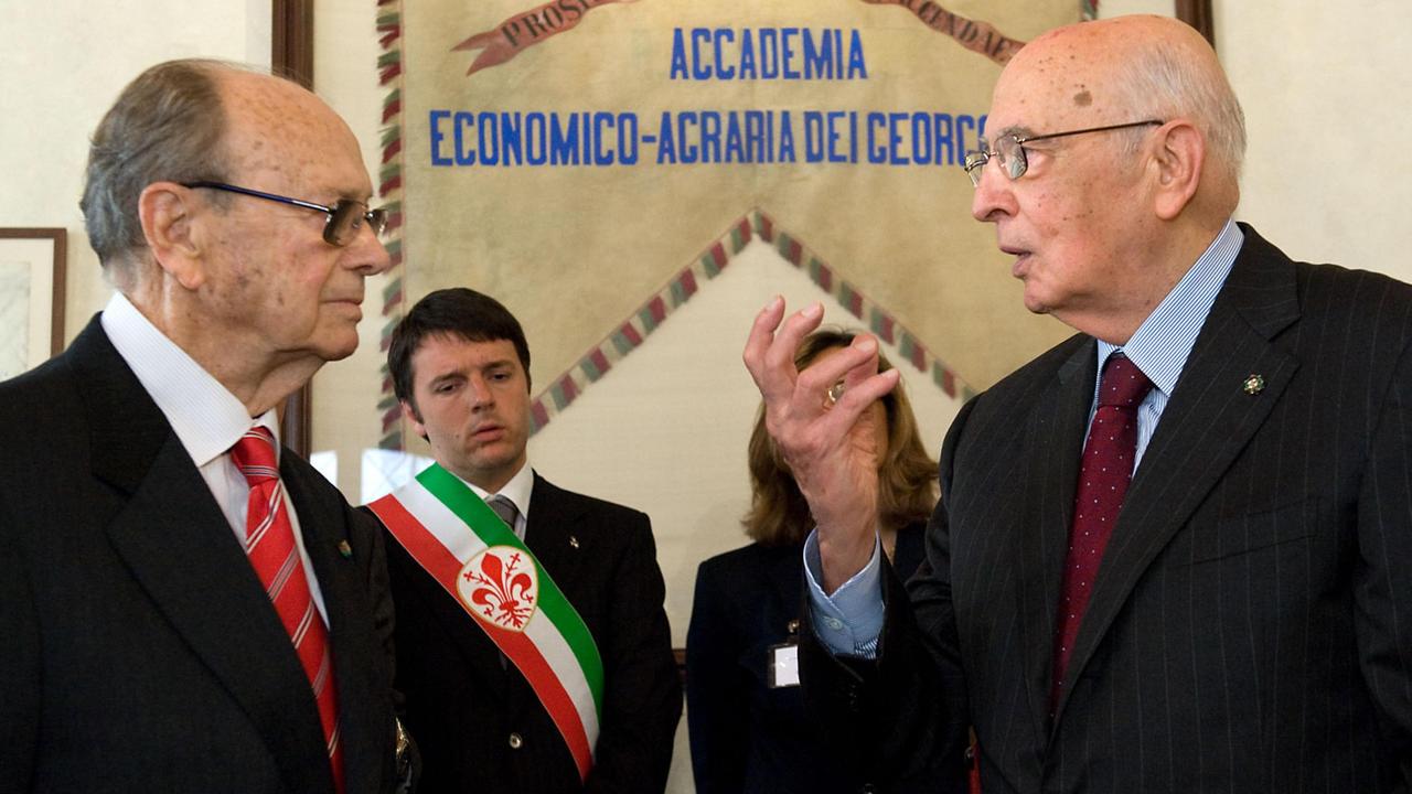 L'ex presidente della Repubblica Giorgio Napolitano con il presidente dell'Accademia dei Georgofili Franco Scaramuzzi