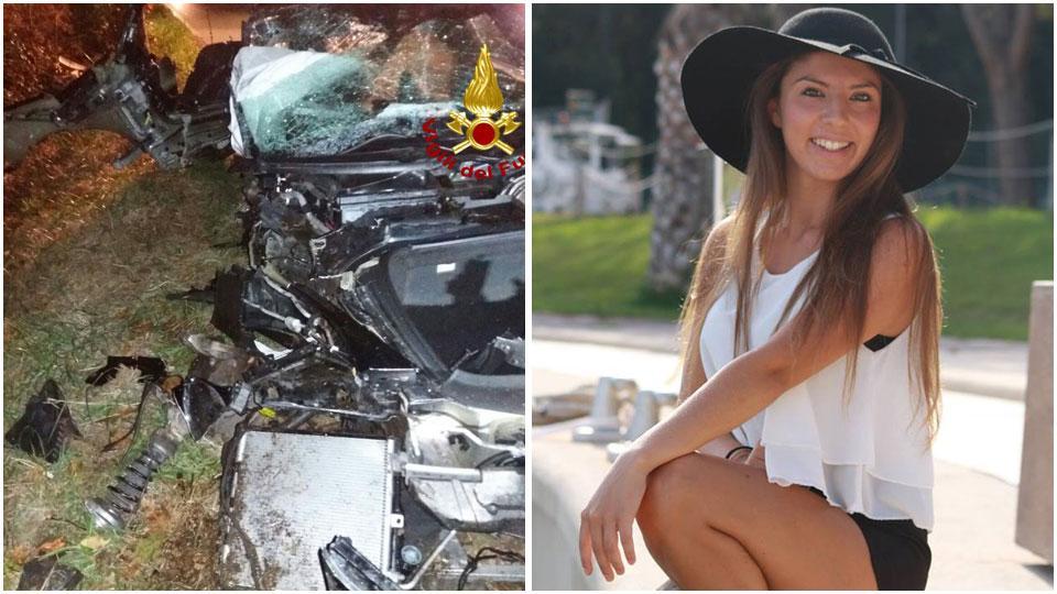 L'auto distrutta e la vittima Giada Russo