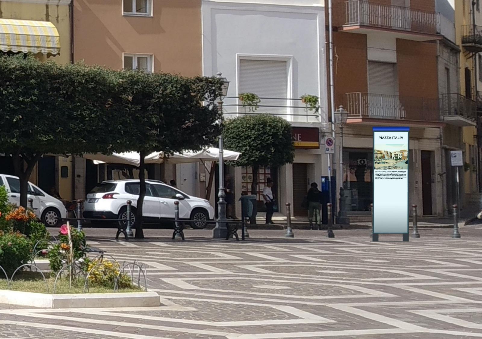 Un totem nella piazza Italia a Sant'Antioco