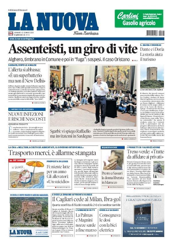La Nuova Sardegna - Prima Pagina - 12 gennaio 2020