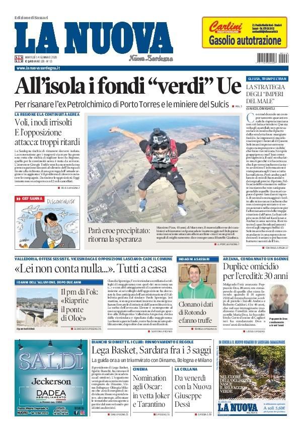 La Nuova Sardegna - Prima Pagina - 14 gennaio 2020