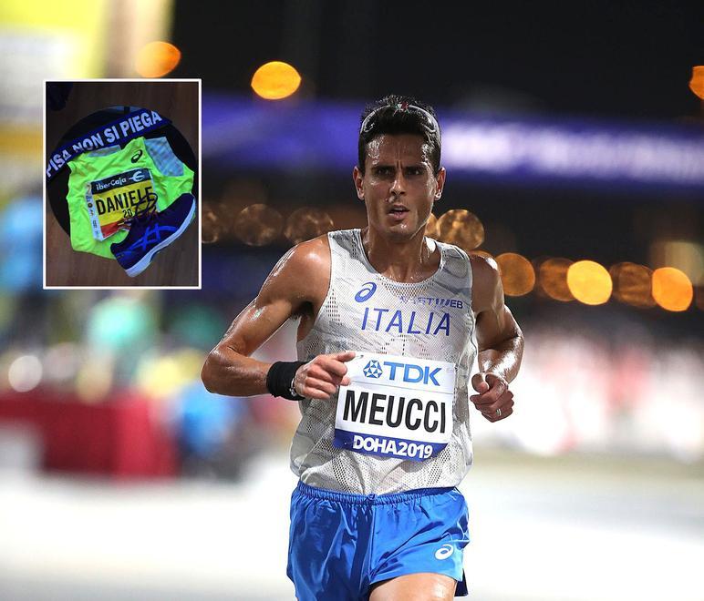 Daniele Meucci (Foto Fidal/Colombo) e nel riquadro la foto postata su Facebook