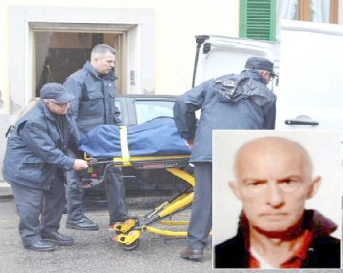 La salma mentre viene portata via dall’abitazione di via Ferrucci ; nel riquadro Antonio De Witt (Foto Gori)
