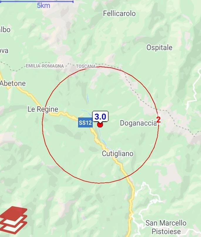 Il centro del sisma di stasera