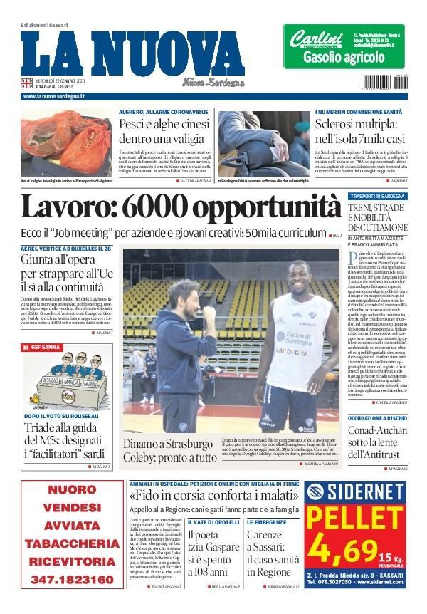 La Nuova Sardegna - Prima Pagina - 22 gennaio 2020 