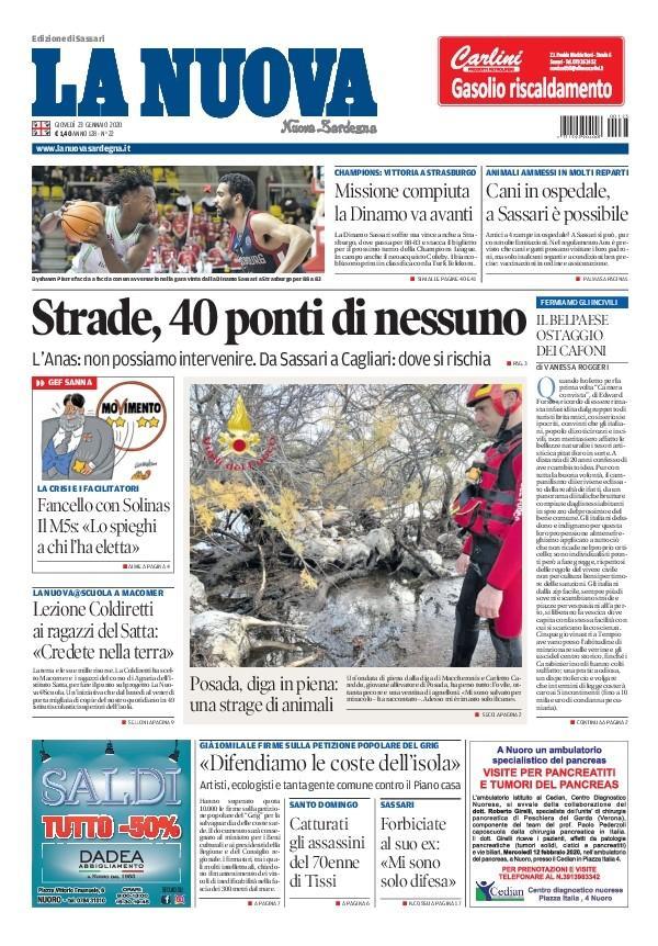 La Nuova Sardegna - Prima Pagina - 23 gennaio 2020