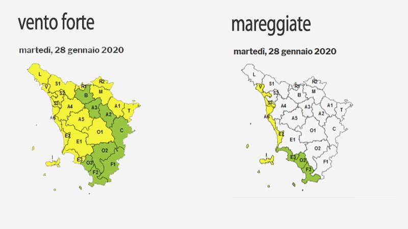 Vento forte e mareggiate, codice giallo per martedì 28 in Toscana