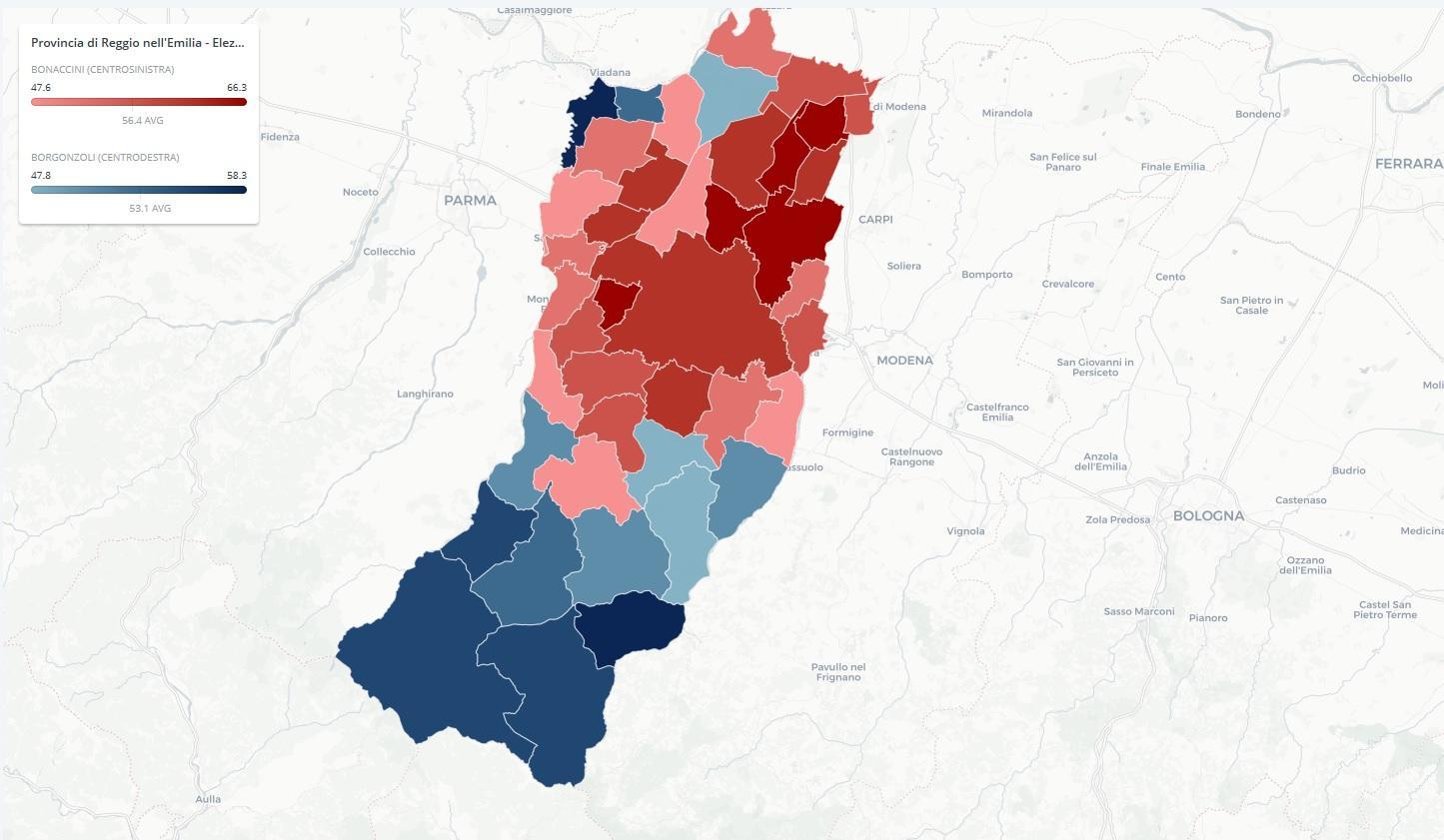 MAPPE / Elezioni regionali, Reggio Emilia e la Bassa sono del Pd. La montagna è il feudo della Lega