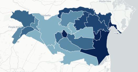 La mappa del voto ferrarese è un monocolore azzurro, tinte forti sulla costa 
