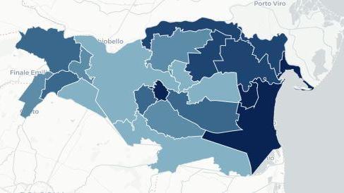 La mappa del voto ferrarese è un monocolore azzurro, tinte forti sulla costa