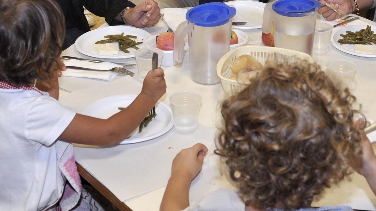 Pezzi di polistirolo nei piatti dei bambini della scuola materna