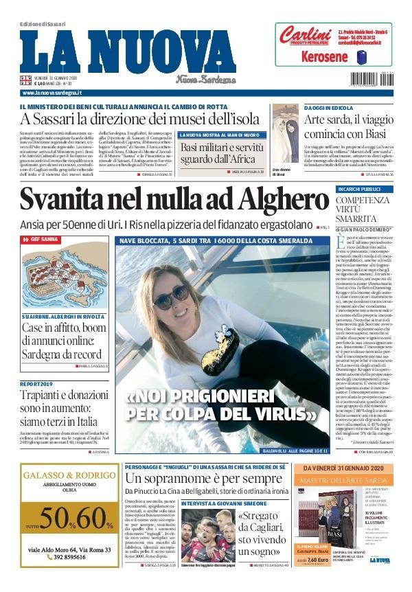 Prima Pagina La Nuova Sardegna 31 gennaio 2020