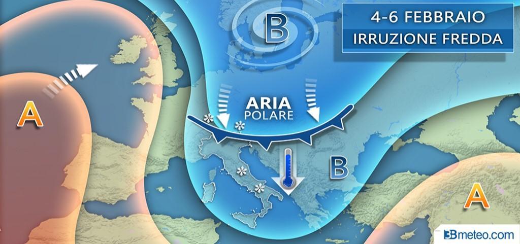 Meteo, dal 4 febbraio arriva il freddo. Venti dal Polo nord. Temperature in calo di 10 gradi 