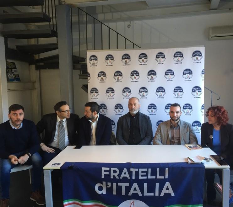 La conferenza stampa organizzata nella sede livornese di FdI