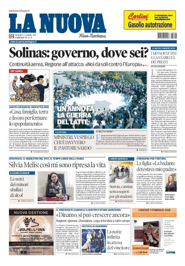 La Nuova Sardegna - Prima Pagina - 9 febbraio 2020