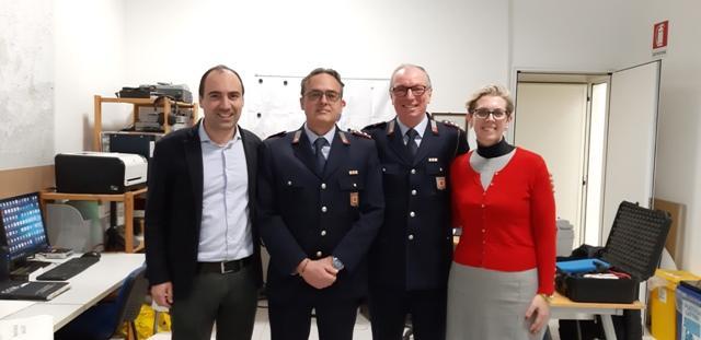 Il sindaco Simone Calamai, gli ispettori Stefano Melani e Stefano Grossi e l'assessore Valentina Vespi