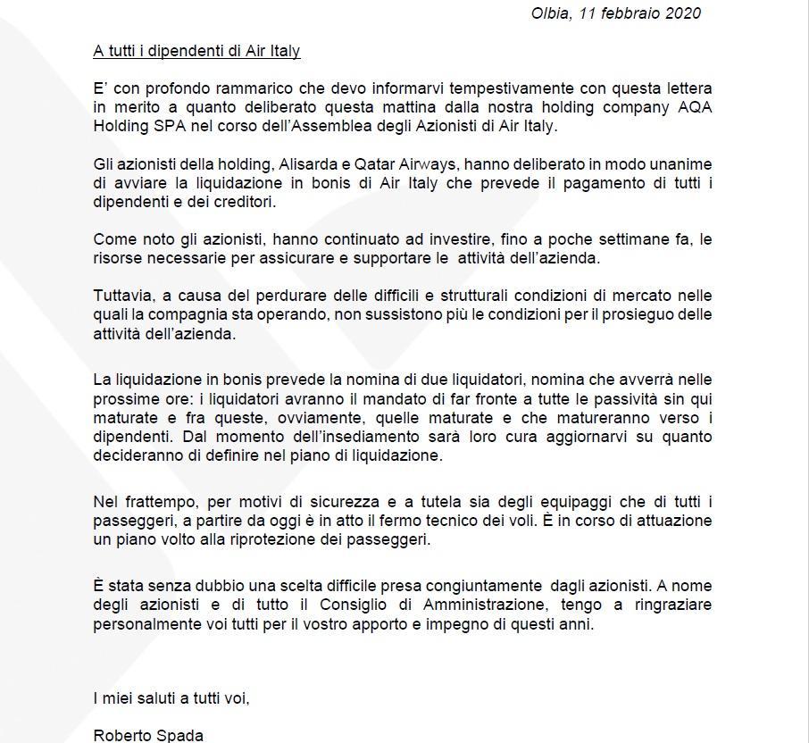 La lettera di Roberto Spada ai dipendenti