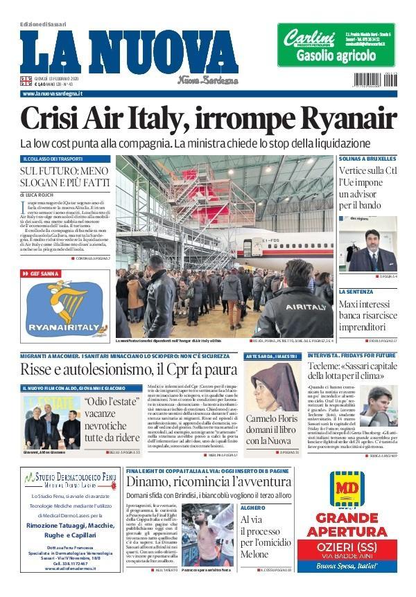 La Nuova Sardegna - Prima Pagina - 13 febbraio 2020