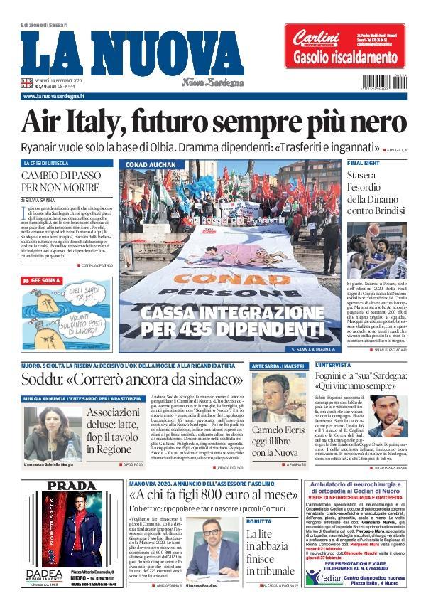 La Nuova Sardegna - Prima Pagina - 14 febbraio 2020