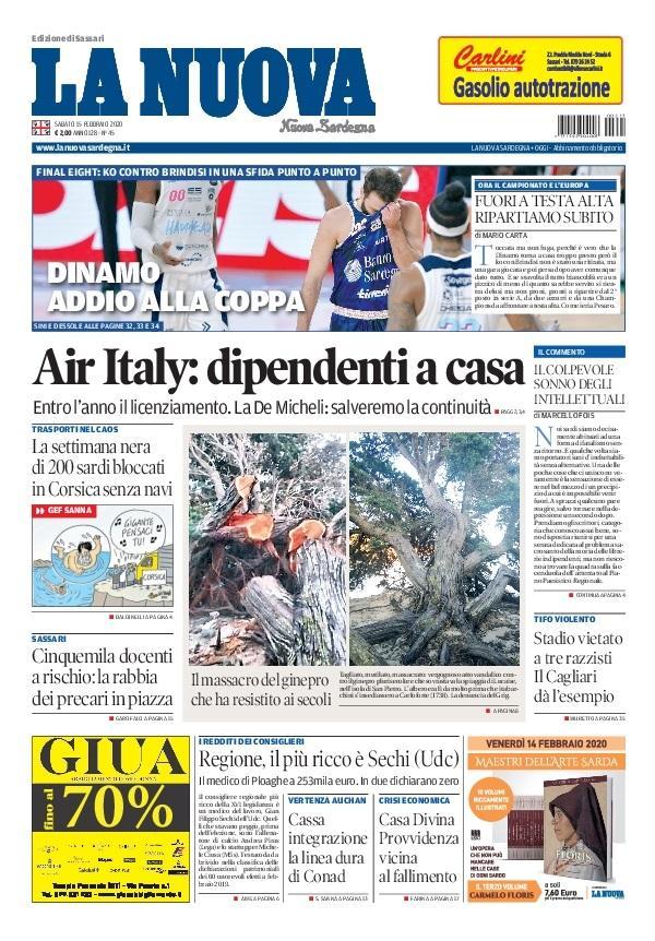 La Nuova Sardegna - Prima Pagina - 15 febbraio 2020