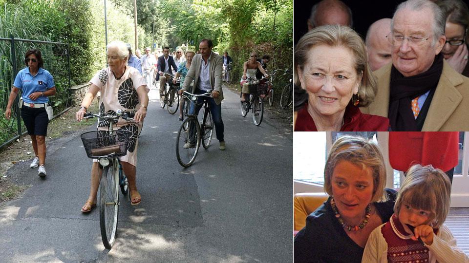 Paola Ruffo di Calabria in bicicletta in Versilia. Paola insieme al marito Alberto II del Belgio  e Delphine Boel, la figlia avuta durante una relazione decennale con una baronessa