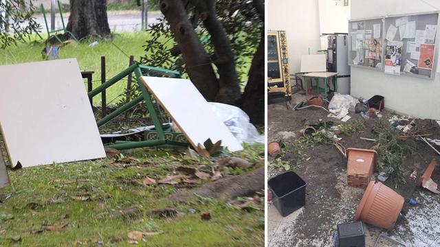 Due foto significative dei danni causati durante l’occupazione dell’istituto Pacinotti di via Croce