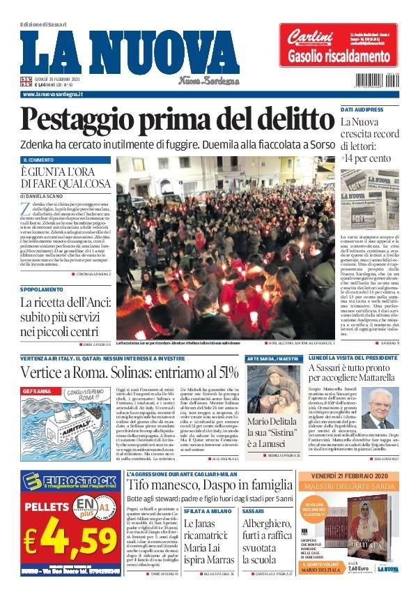 La Nuova Sardegna - Prima Pagina - 20 febbraio 2020