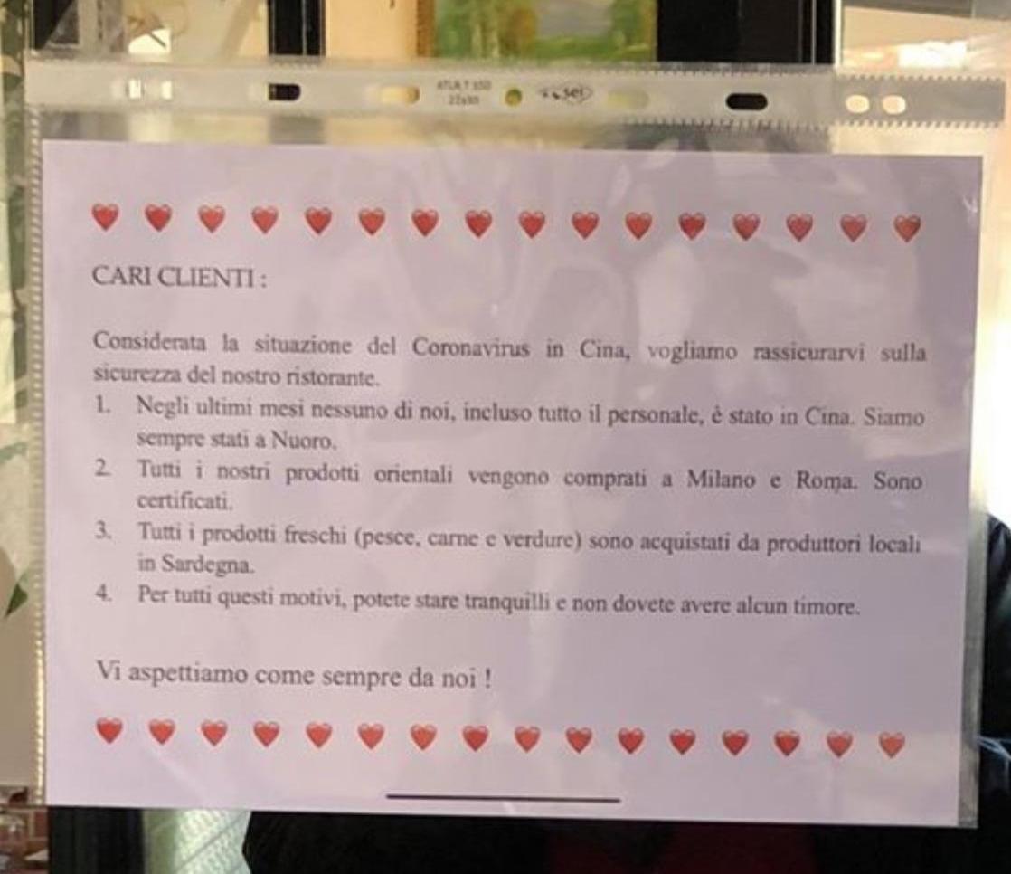 «La psicosi coronavirus sta svuotando il ristorante» 
