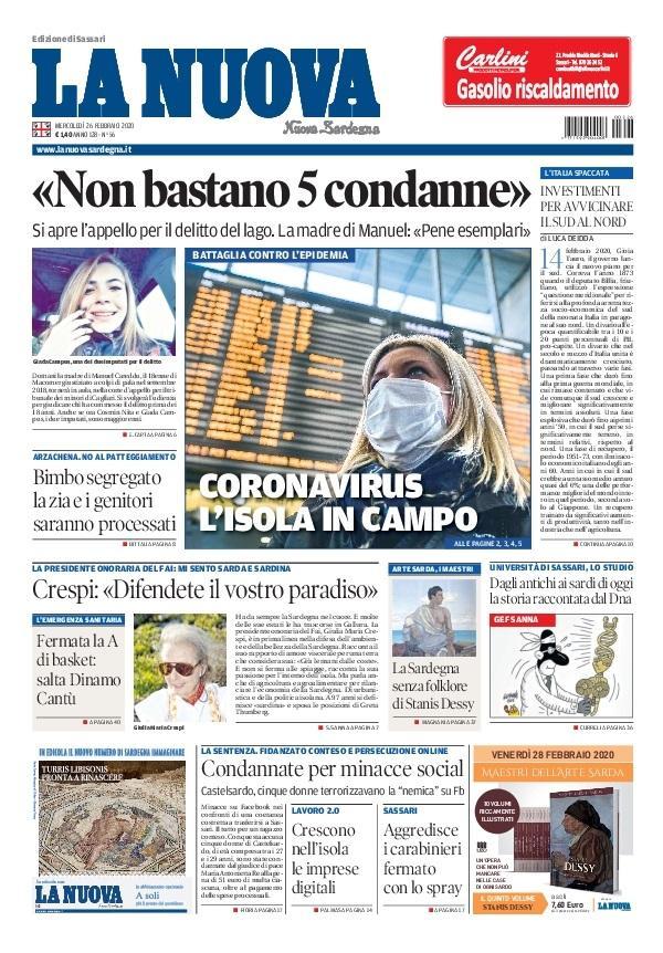 La Nuova Sardegna - Prima Pagina - 26 febbraio 2020