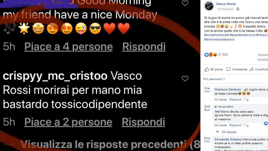 Vasco Rossi minacciato di morte sui social: "Ti aspetto amico..."