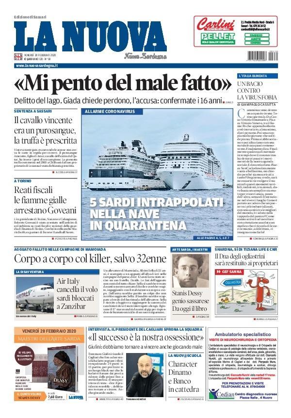 La Nuova Sardegna - Prima Pagina - 28 febbraio 2020