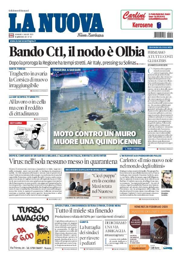 La Nuova Sardegna - Prima Pagina - 1 marzo 2020