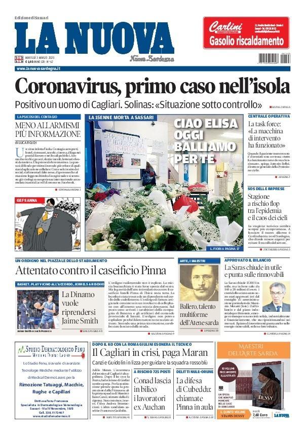 La Nuova Sardegna - Prima Pagina - 3 marzo 2020