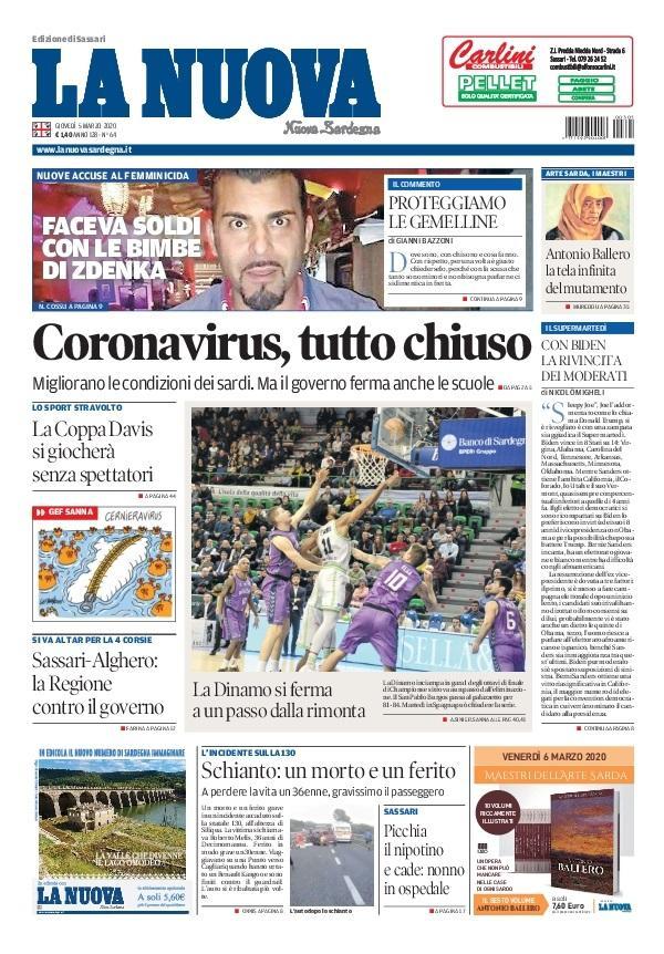 La Nuova Sardegna - Prima Pagina - 5 marzo 2020