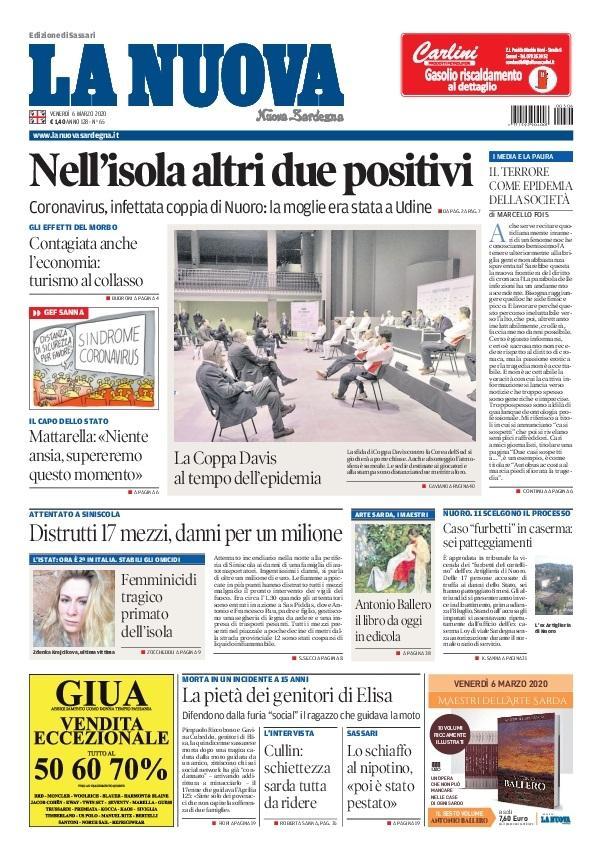 La Nuova Sardegna - Prima Pagina - 6 marzo 2020
