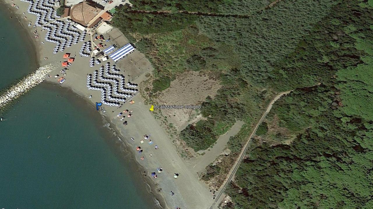 La mappa dell'ordigno tracciata con Google Earth (foto fornita dal Comune di Cecina)