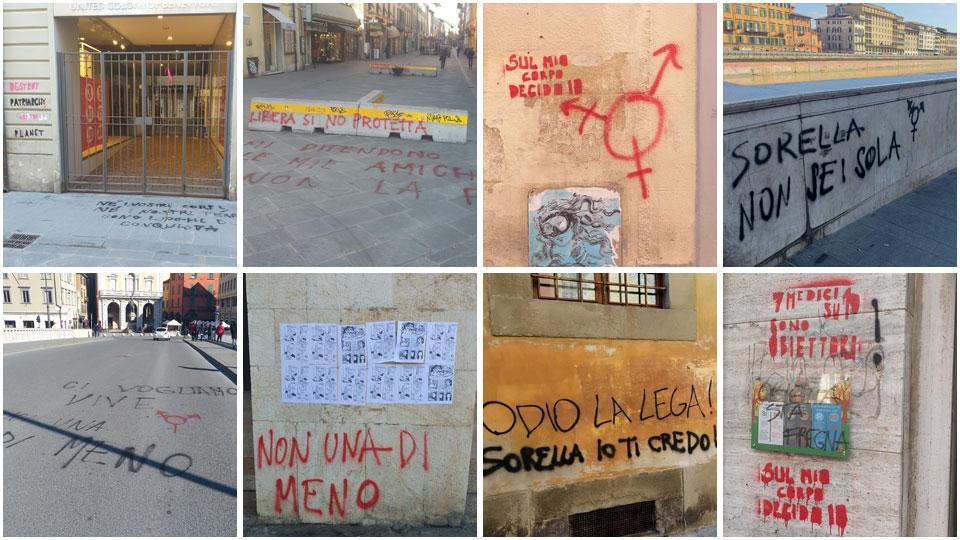 Scritte e imbrattamenti: a Pisa la festa della donna diventa un raid vandalico 