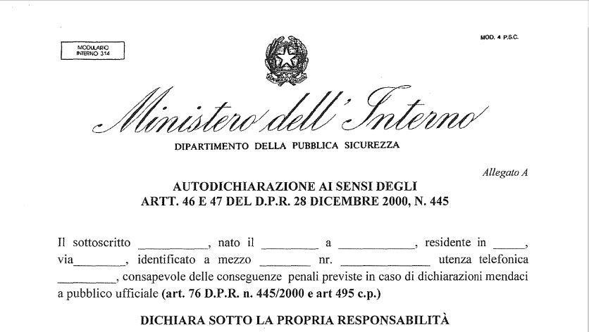 Coronavirus | Spostamenti e autocertificazione: scarica qui il modulo