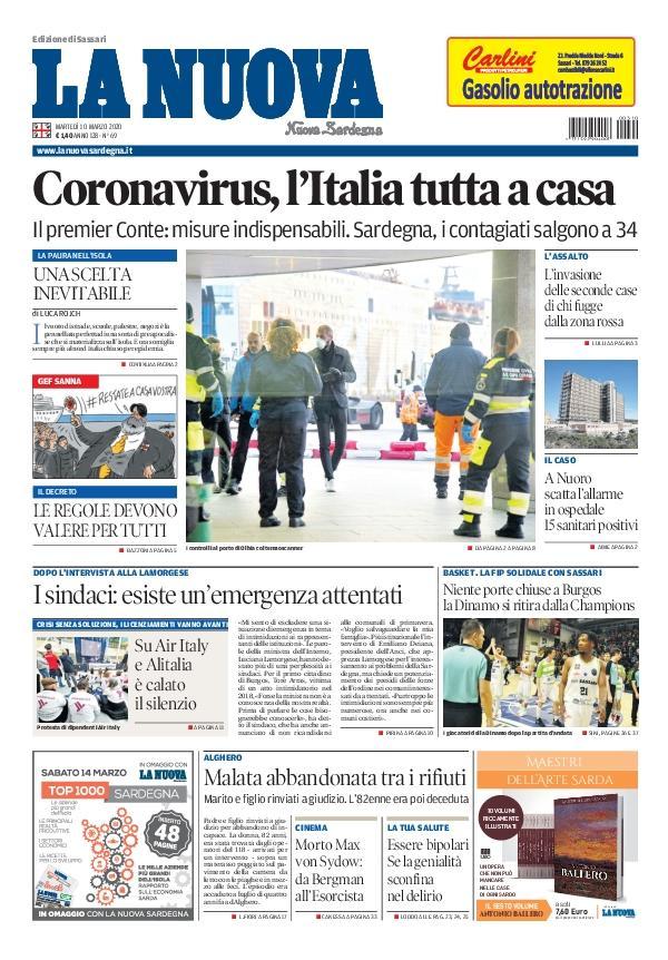 La Nuova Sardegna - Prima Pagina - 10 marzo 2020