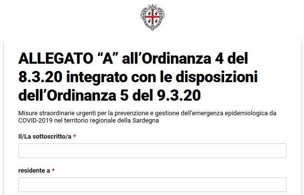 Coronavirus in Sardegna, il modulo autocompilante per l'isolamento