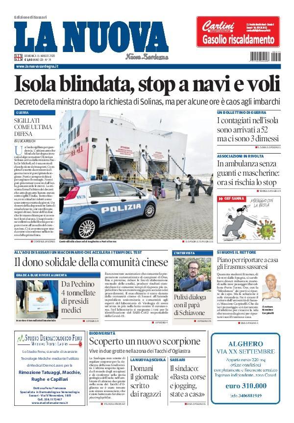La Nuova Sardegna - Prima Pagina - 15 marzo 2020