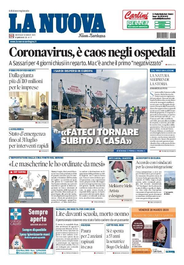 La Nuova Sardegna - Prima Pagina - 18 marzo 2020 