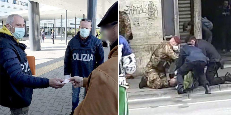 Il placcaggio di un immigrato che non voleva essere identificato (foto Muzzi)